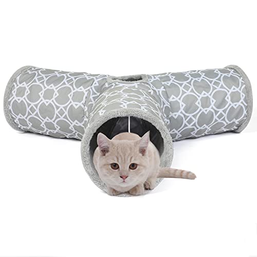 LUCKITTY Geometric Cat Tunnel with Plush Inside, Collapsible with Balls D91078