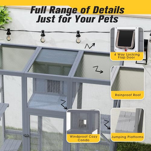 COZIWOW 70 Inches Wooden Catio Outdoor Cat Enclosure with Waterproof Roof I9907