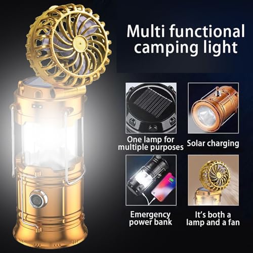 5-in-1 Portable LED Camping Lantern with Fan, Solar/USB Rechargeable, Phone Charger X217882