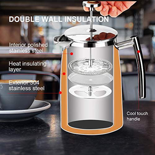 Secura French Press Coffee Maker, 50-Ounce, 304 Stainless Steel Insulated Z9306