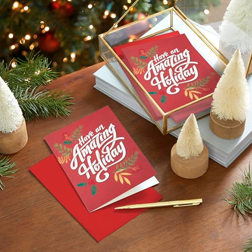 Hallmark Modern Boxed Christmas Cards with Envelopes, Evergreen Branches and Holly A12256