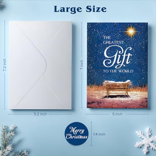 Religious Christmas Cards with Envelopes & Stickers, Pack of 18 W254