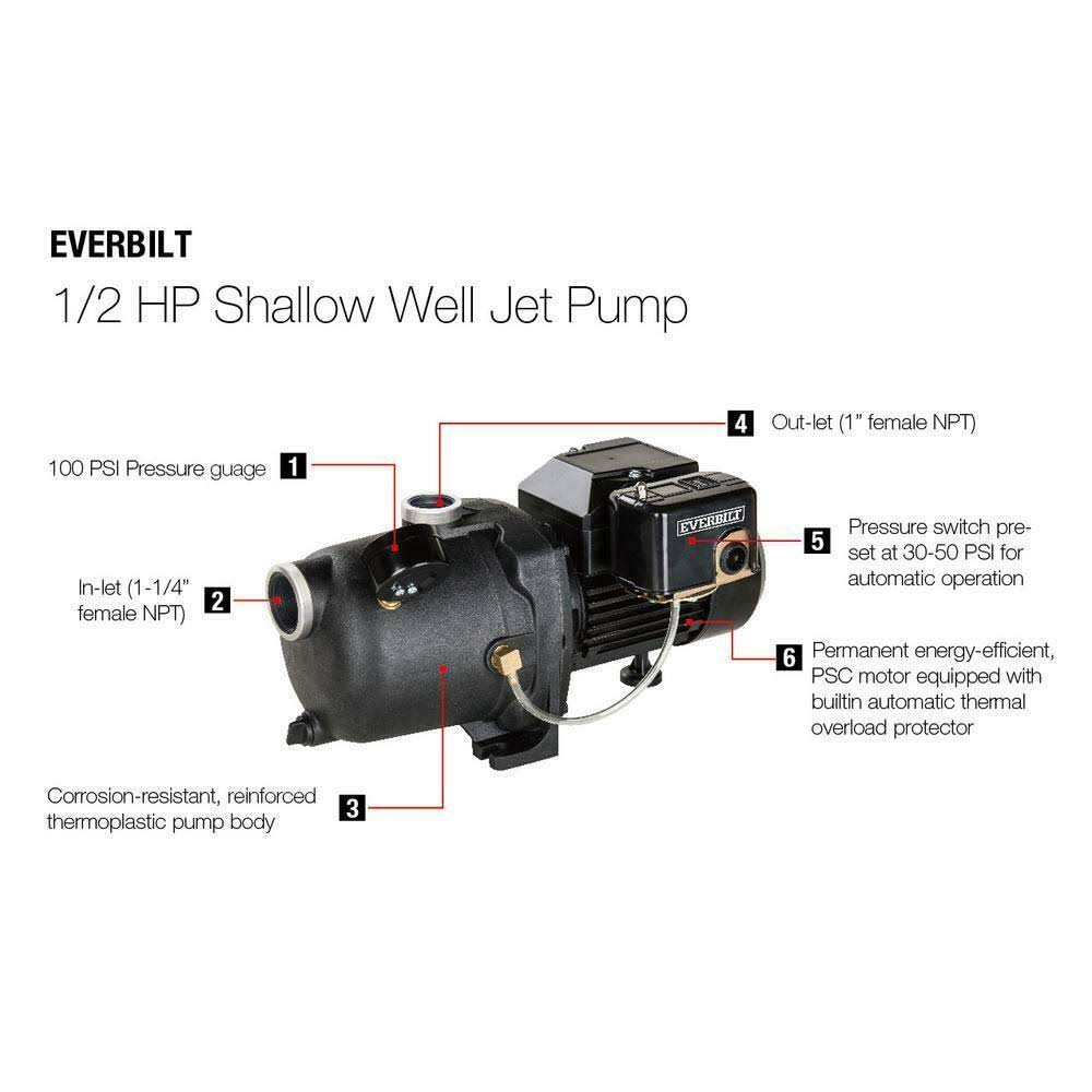 Everbilt J100A3 1/2 HP Shallow Well Jet Pump L470