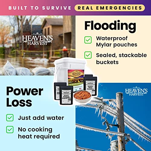 Heaven’s Harvest 25-Year Family Food Kit, Freeze Dried Emergency Food Supply in Waterproof Bucket J222