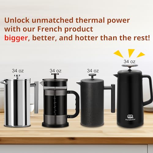 34oz Double Vacuum Insulated French Press Coffee Maker, Stainless Steel, Matte Black F98944