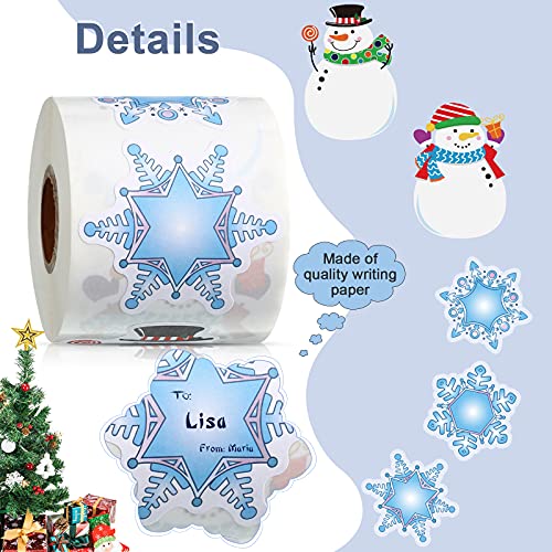 300 Pcs Christmas Snowman Snowflake Roll Stickers for Gift Wrapping E6930