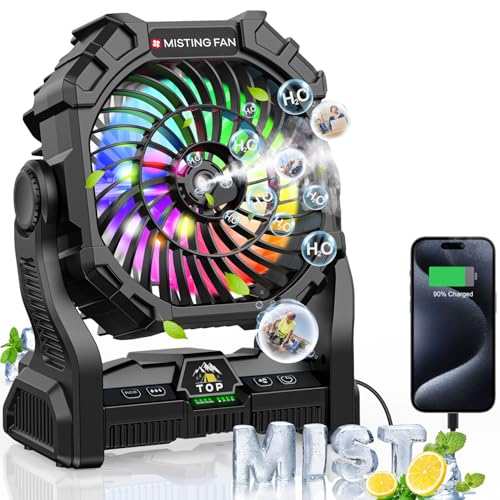 Portable Misting Fan with RGB Lantern, 30000 mAh Rechargeable Camping Fan I36923
