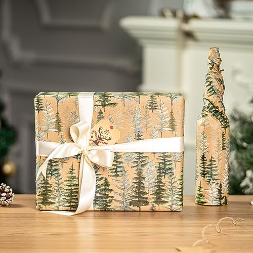 RUSPEPA Christmas Wrapping Paper Jumbo Roll Kraft Paper, Christmas Tree Design, 30 in x 100 ft U53088