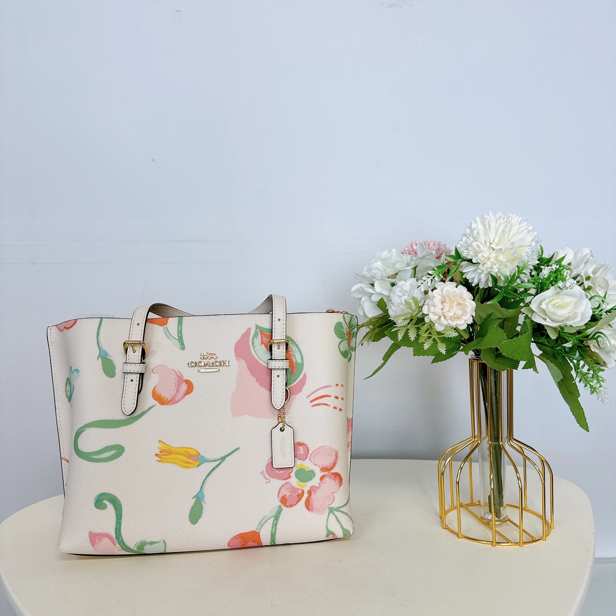 Coach Mollie Tote 25 Floral Print Chalk Multi J4951
