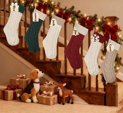 Bone Shaped Dog Christmas Stockings 3 Pack Cable Knit with Name Tag X7669