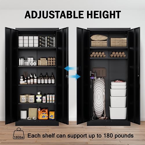 Metal Storage Cabinet 71" White Locking Steel Cabinet with 2 Doors and 5 Shelves U4003
