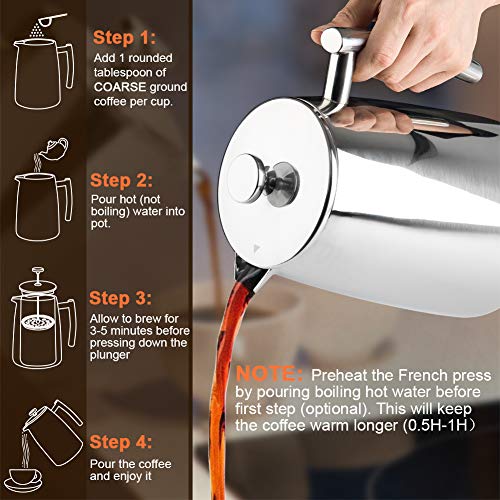 Secura French Press Coffee Maker, 50-Ounce, 304 Stainless Steel Insulated Z9306