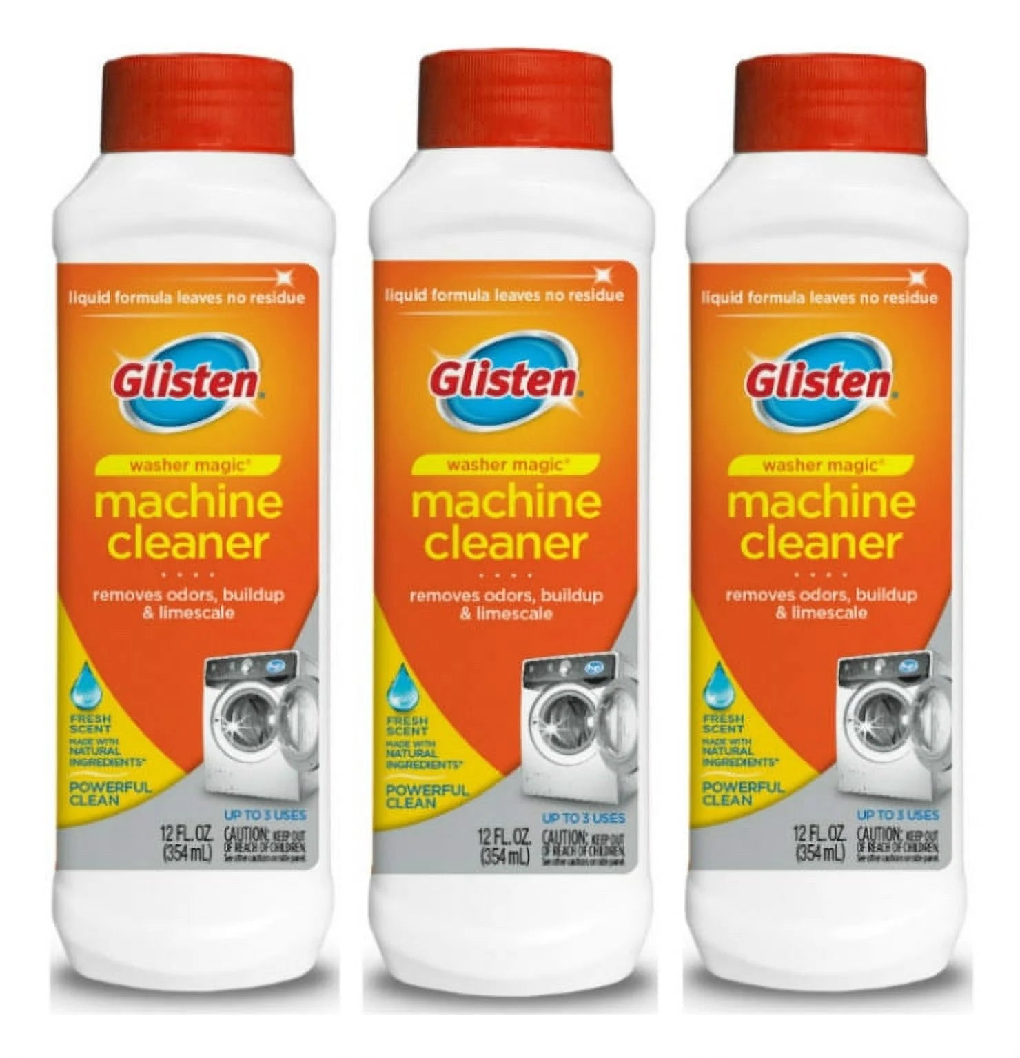 Glisten Washer Magic Washing Machine Cleaner and Deodorizer, 3 Bottles