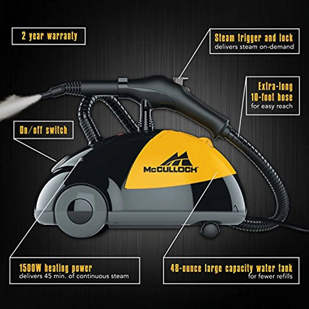 McCulloch MC1275 Heavy-Duty Steam Cleaner with 18 Accessories, Yellow/Grey U77989