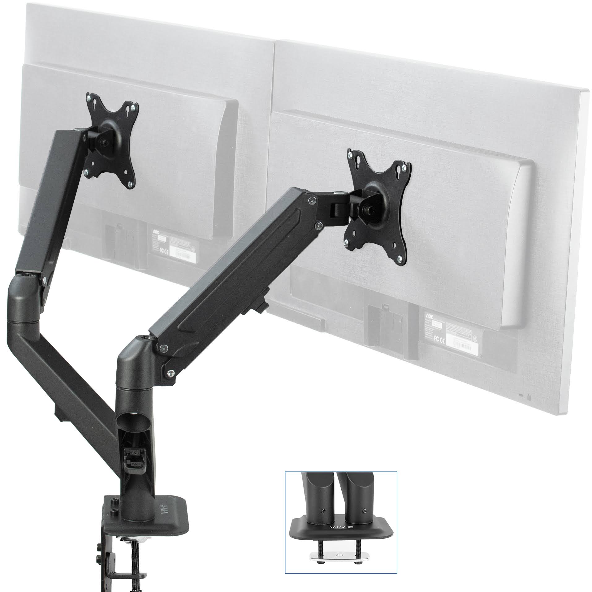 Vivo Dual Monitor Counterbalance Desk Mount Stand | Fits Screens 17 inch to 27 inch, Black - Megean