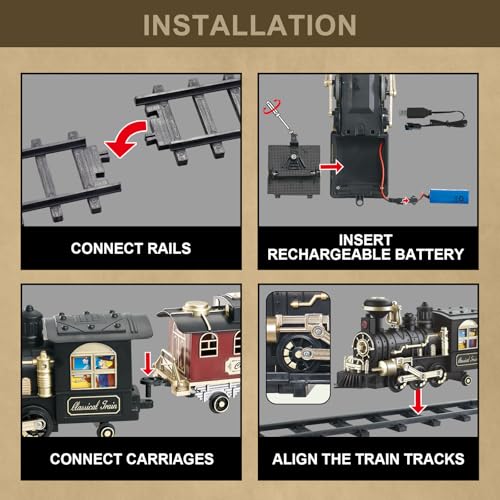 JUQU Christmas Train Set for Kids Ages 3-8 Remote Control Steam Locomotive with Tracks C947409