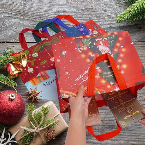 24 Pack Christmas Gift Bags Assorted Sizes with Handle, Non-Woven Reusable Tote I711017