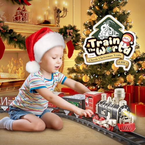 JUQU Christmas Train Set for Kids Ages 3-8, Battery Operated with Lights and Sounds R49536