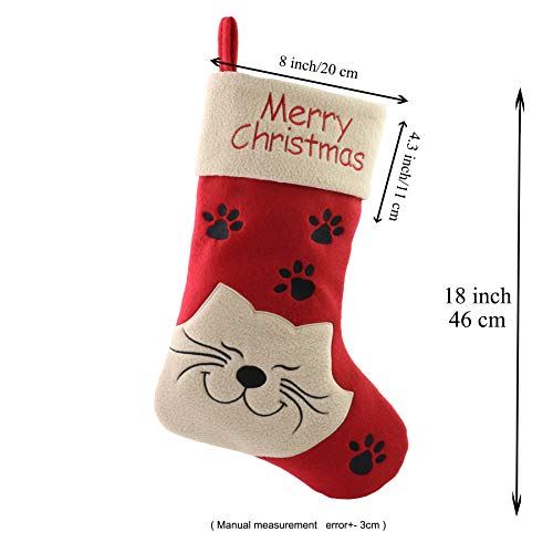 WEWILL 18" Cat Felt Christmas Stocking with Paws Embroidery K25915