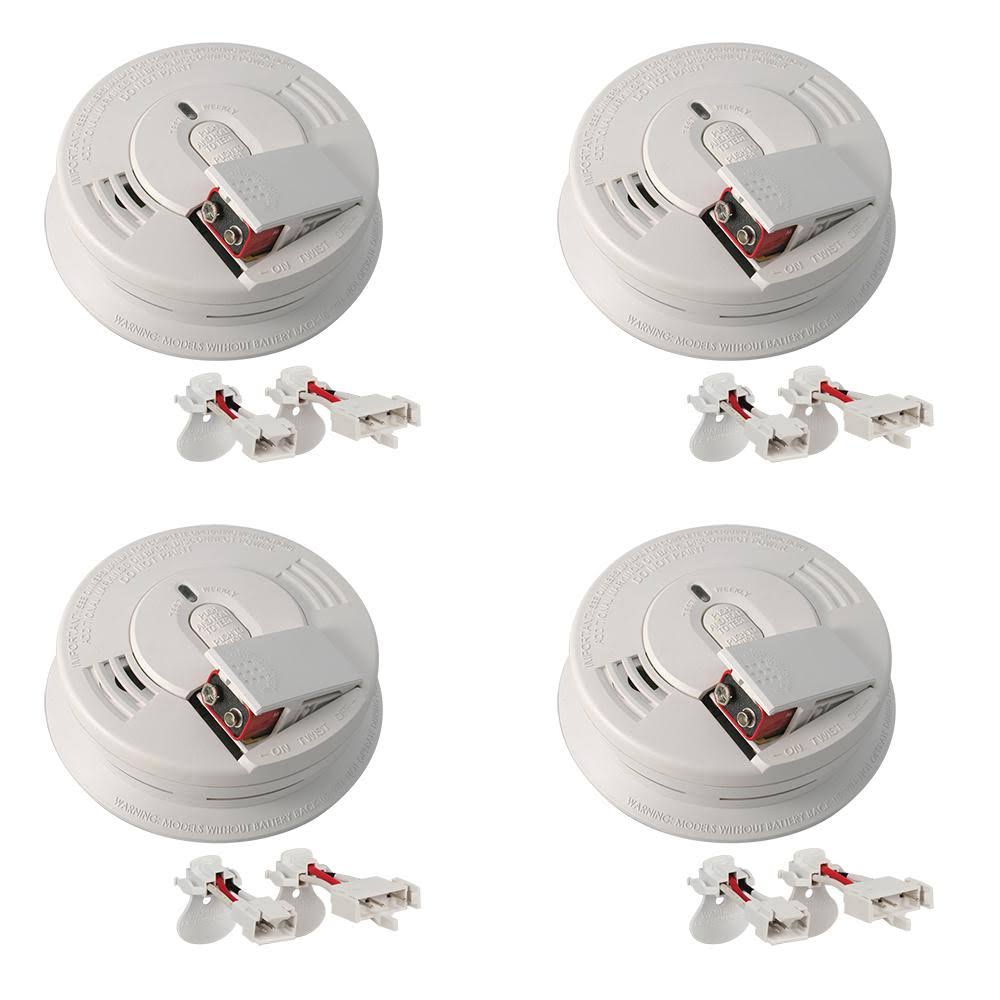 Kidde Firex Hardwired Smoke Detector with Adapters, 9-Volt Battery Backup, and Front Load Battery Door (4-Pack) 21029886 - Megean
