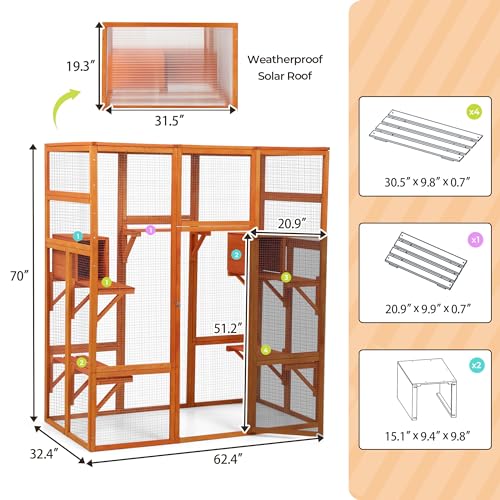 COZIWOW 70 Inches Wooden Catio Outdoor Cat Enclosure with Waterproof Roof I9907