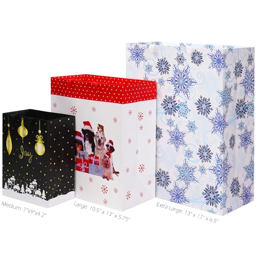 FZOPO Christmas Gift Bags Bulk Set with Handles Assorted Sizes W231