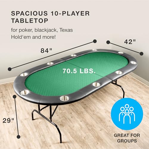 Brybelly 10-Person Foldable Poker Table with Suited Speed Cloth and Stainless Steel Cupholders K1626