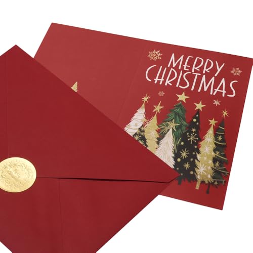 GEEORY Boxed Christmas Greeting Cards 5" x 7" Watercolor Xmas Tree & Snowflake, 24 with Envelopes & Stickers T87529