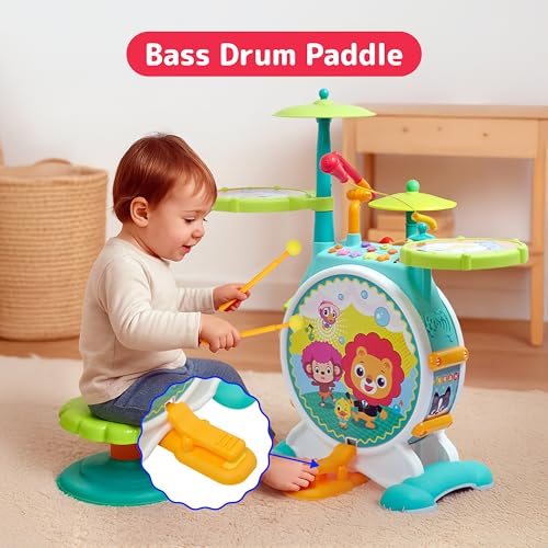 Prextex Electric Toy Drum Set with Cymbal for Kids, Multicolor, 9 Pieces Y12631