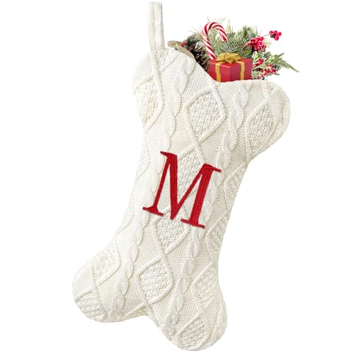 Malier Dog Christmas Stocking with Initials, Letter B, White Large Bone Shape M71542