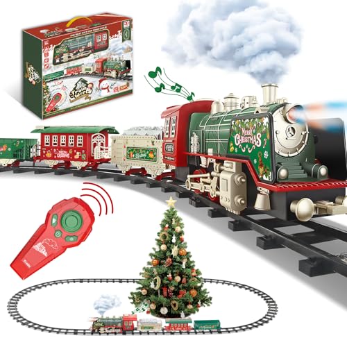 JUQU Christmas Train Set for Kids Ages 3-8 Remote Control Steam Locomotive with Tracks C947409