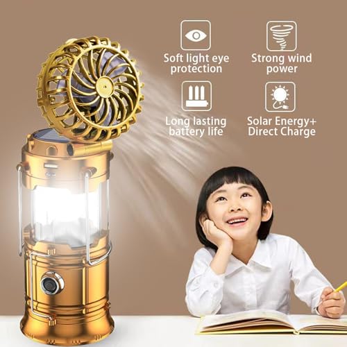 5-in-1 Portable LED Camping Lantern with Fan, Solar/USB Rechargeable, Phone Charger X217882