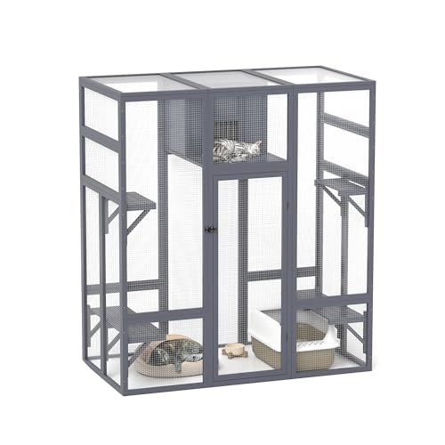 COZIWOW 70 Inches Wooden Catio Outdoor Cat Enclosure with Waterproof Roof I9907
