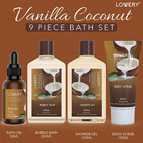 Vanilla Coconut Bath and Body Gift Basket 9 Piece Spa Set X78584