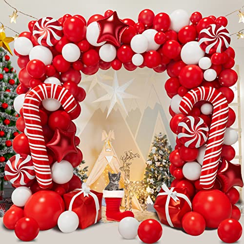 Bonropin Christmas Balloon Garland Arch Kit with Red White Candy Gift Box Star Balloons T858296