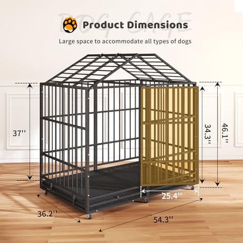 48 Inch Heavy Duty Dog Crate for Large Dogs, Double Door Steel Cage with Removable Tray L544488