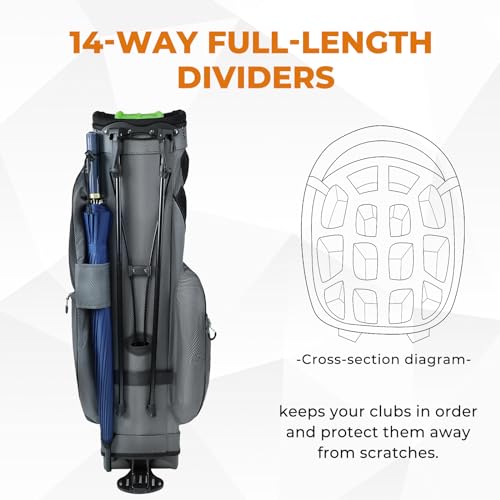 14 Way Dividers Golf Stand Bag Lightweight with Multiple Pockets E912707