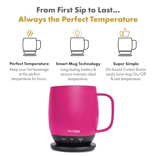 Nextmug Self-Heating Coffee Mug, 14 oz, Burgundy W7807