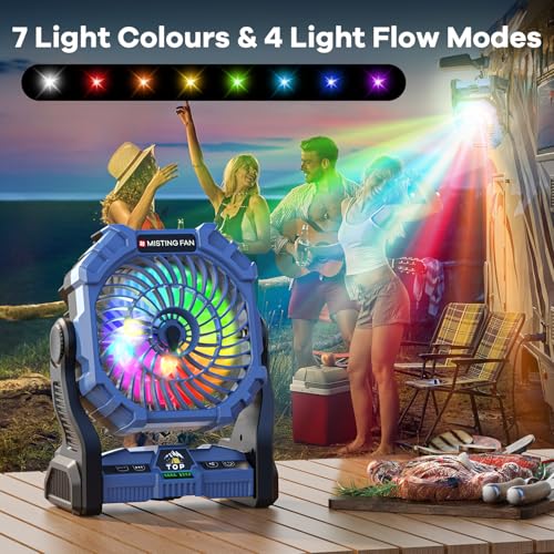 Portable Misting Fan with RGB Lantern, 30000 mAh Rechargeable Camping Fan I36923