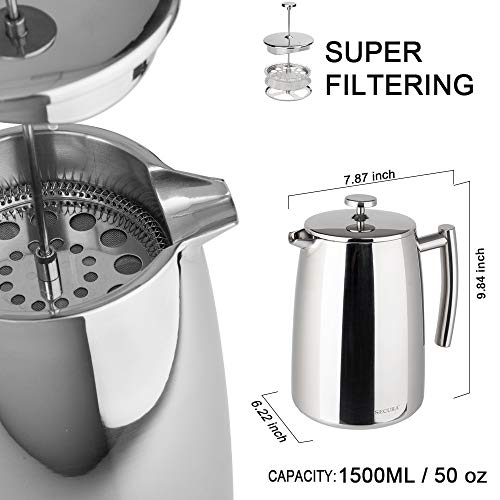 Secura French Press Coffee Maker, 50-Ounce, 304 Stainless Steel Insulated Z9306