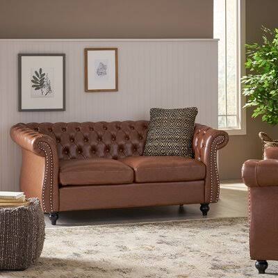 61.75x22 Rolled Arm Chesterfield Loveseat Canora Grey
