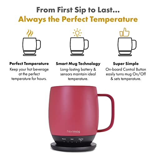 Nextmug Self-Heating Coffee Mug, 14 oz, Burgundy W7807