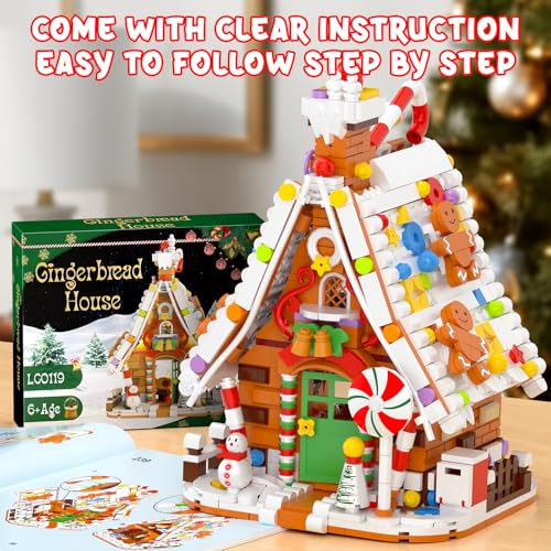 Gingerbread House Building Set with Light Kit, Christmas Village Decor for Kids and Adults O385