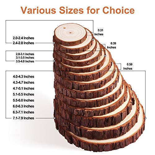 Fuyit Natural Wood Slices 30 Pcs 2.4-2.8 Inches Unfinished Predrilled Wooden Circles for Crafts P544
