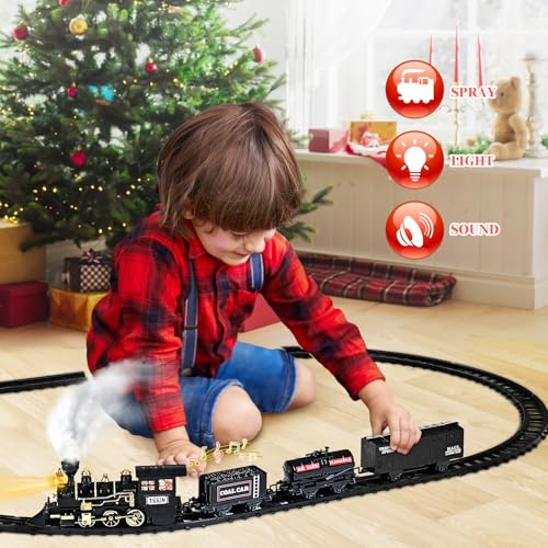 Letapapa Train Set with Steam Locomotive, Tracks, Lights & Sound for Kids A3170