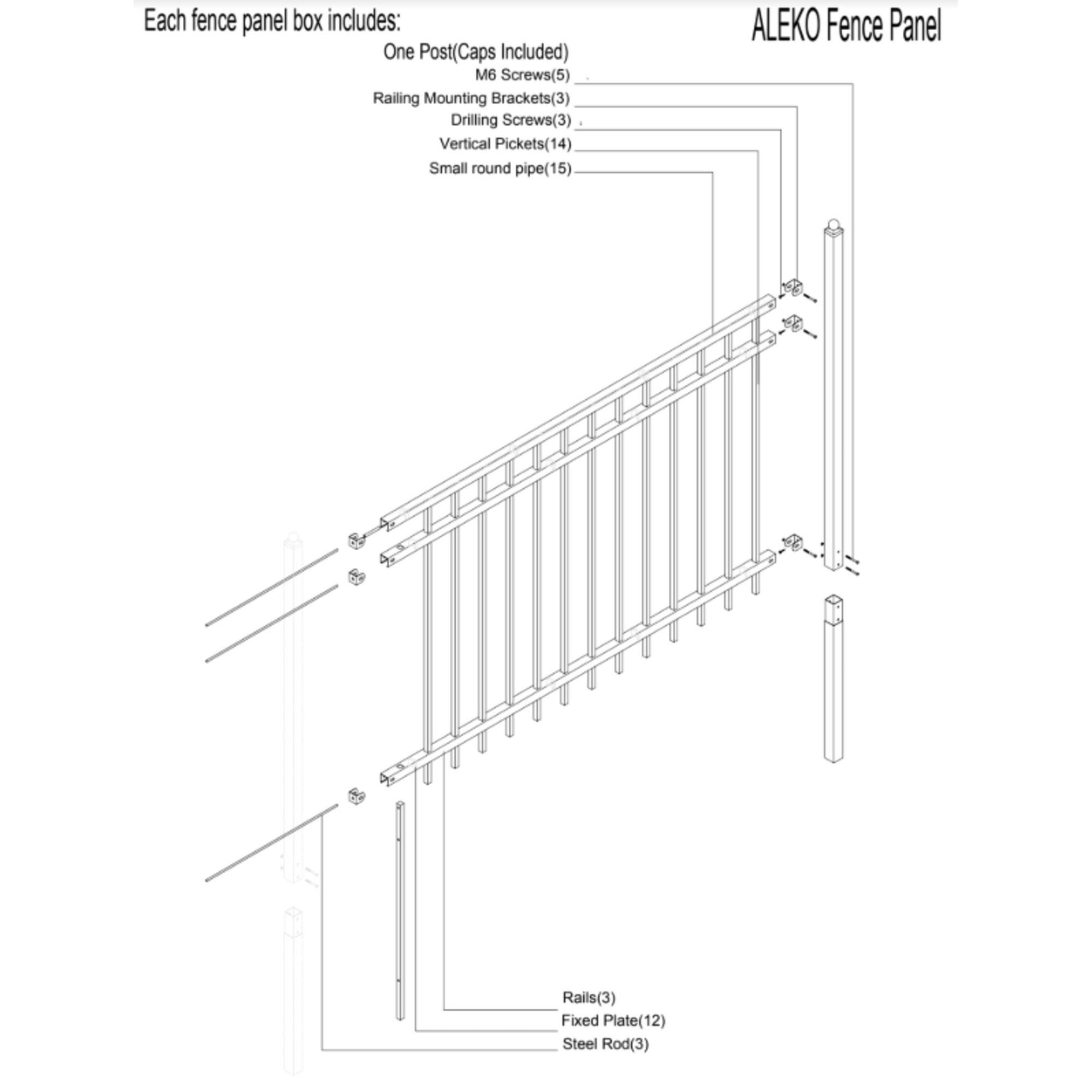 Aleko 8 ft. W Steel Fence Panel, Unassembled D44250