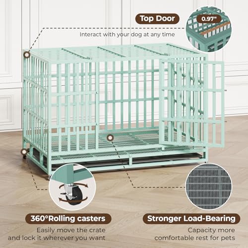 48 Inch Heavy Duty Dog Crate for Large Dogs, Double Door Steel Cage with Removable Tray L544488
