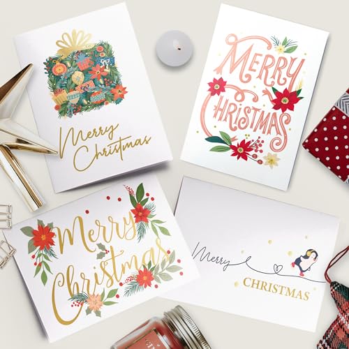 Dessie 30 Unique Christmas Cards with Envelopes and Gold Sealing Stickers B61775