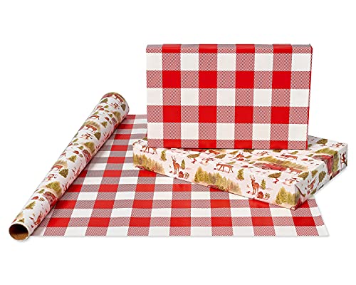American Greetings Christmas Wrapping Paper Set, Red and Tan Brown, 120 sq ft, 4 Rolls R967653