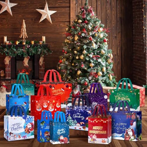 24 Pack Christmas Gift Bags Assorted Sizes Reusable Non-Woven Tote Z5851